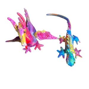 Sand Filled Dragon And Lizard Shiny Metallic Weighted Plush 1990s Vintage